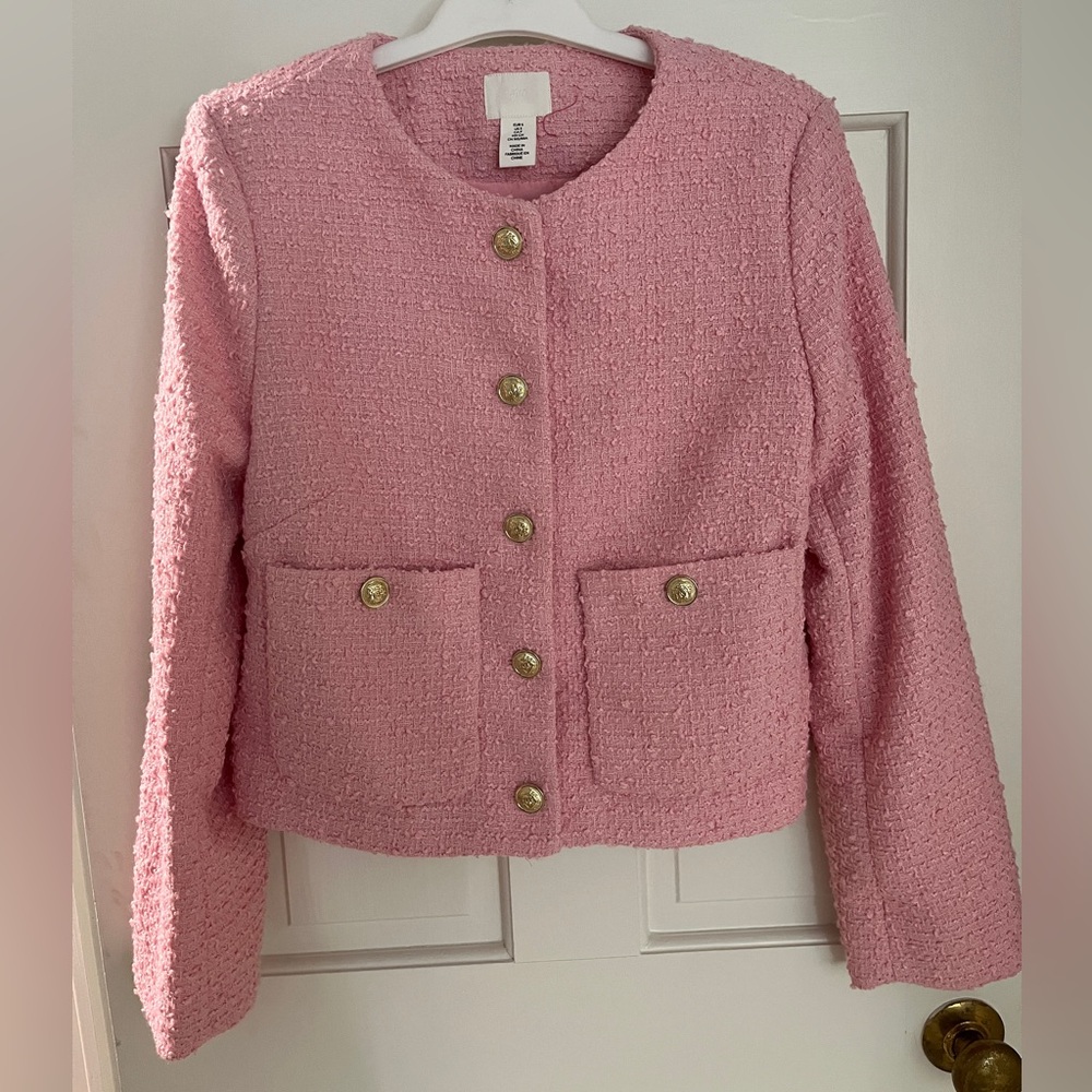 Bubblegum pink lady jacket blazer gold buttons small shoulder pads